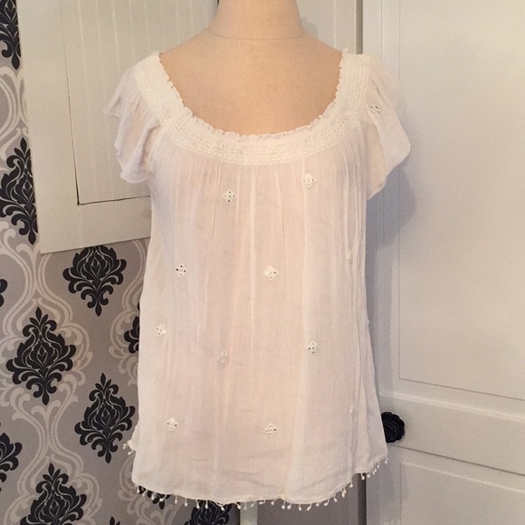 Cream Blouse Adorned with Mirrored Sequins - Picture 1 of 5